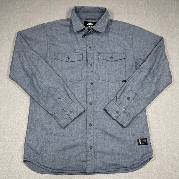 Nike SB Shirt Jacket Mens Small Blue Heather Shacket Button Full Zip Skateboard - Picture 1 of 13